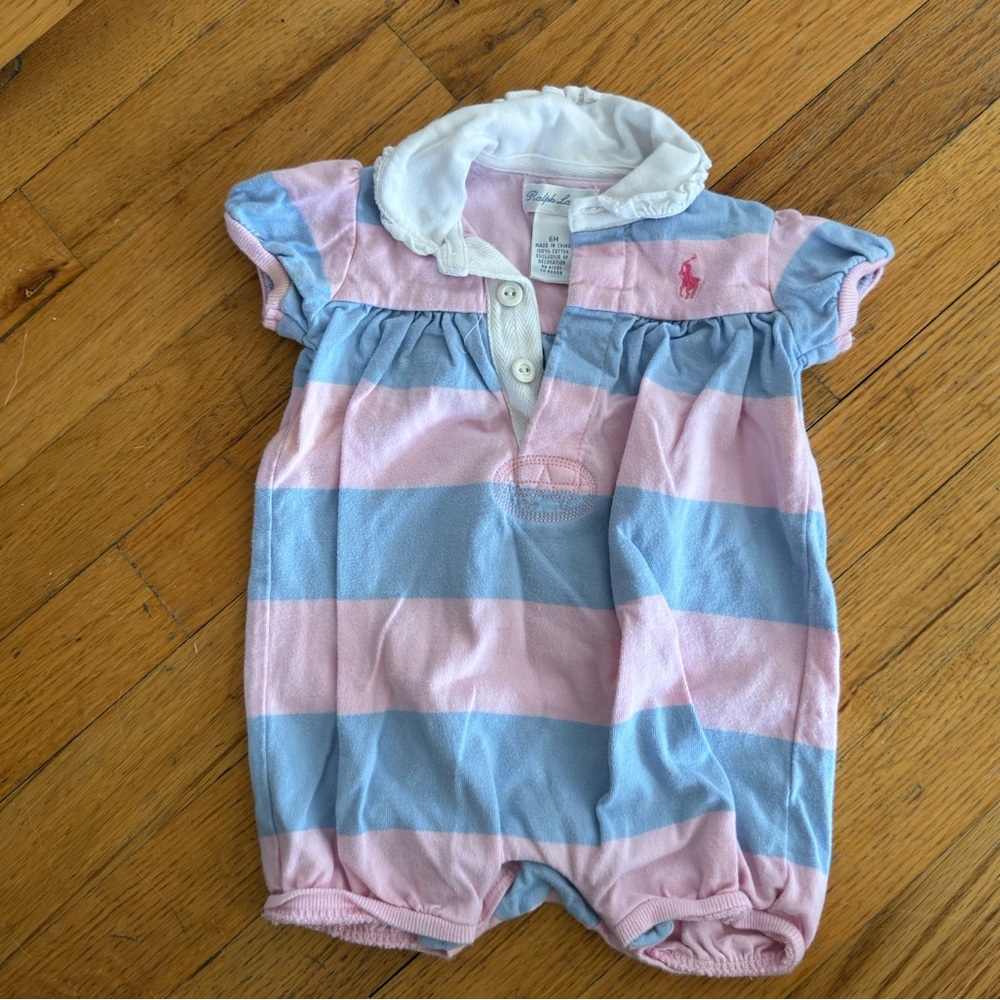 Ralph Lauren Striped Collared Onesie